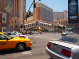 Las Vegas with yellow cab and Venice bridge